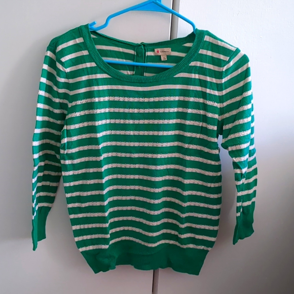 Green and white striped sweater
